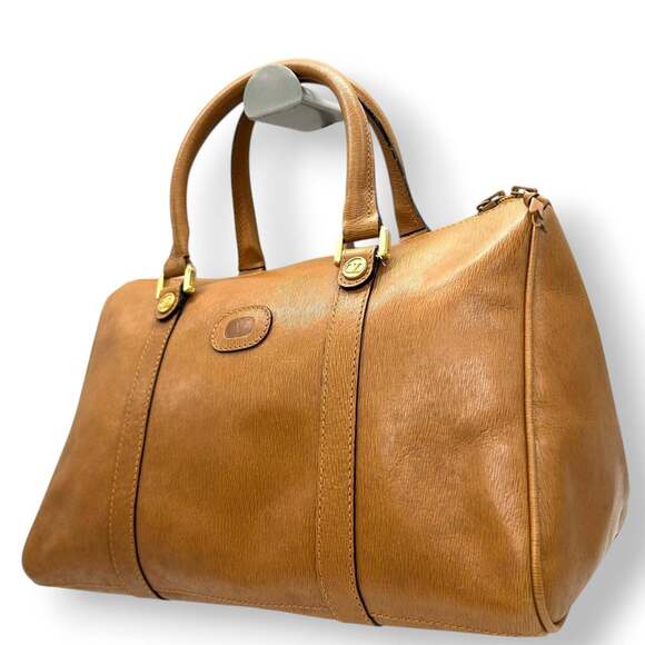 Valentino Garavani Mini Boston Handbag in Camel Brown Leather with V Logo and...